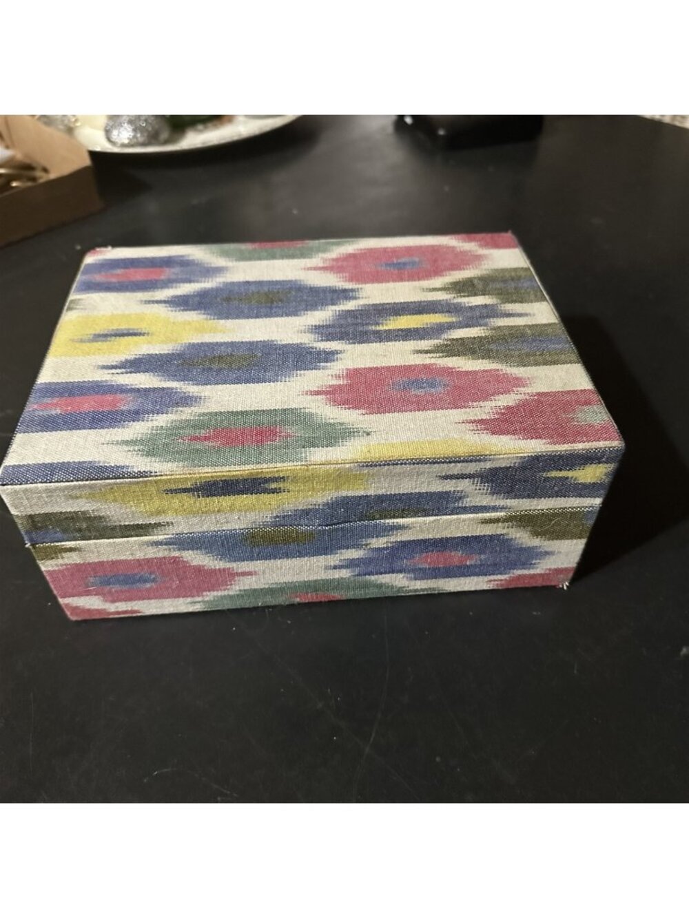 Vintage Jewelry Box Storage Box Fabric Covered Ikat Abstract